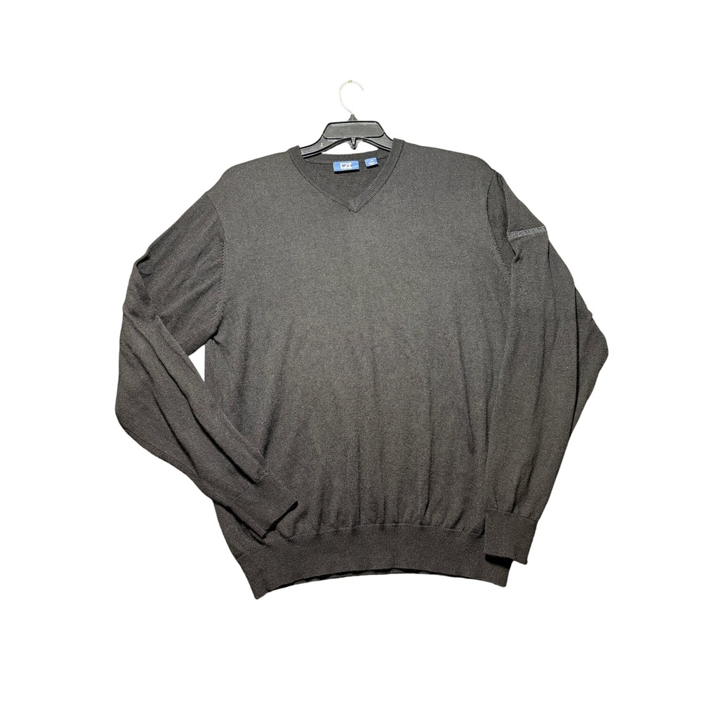 Cutter & Buck V-Neck Sweater Mens Large Black Merino Wool Blend Corporate